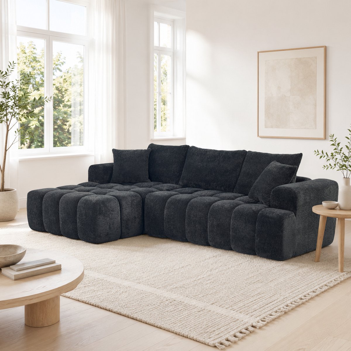 STILVORA Slaapbank 249,94 cm – Modulaire Hoekslaapbank met Flexibele Opstelling – Zonder matras – Voor Woonkamer of Kantoor – Fluweel – Zwart