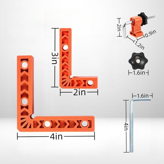 Klem van 90 graden, positioneringsvierkanten, (3" 4") x 8 haakse klem met 8 klemmen, hoekklemmen, houtbewerkingsgereedschap voor foto's, frames, kasten, dozen — afbeelding 2