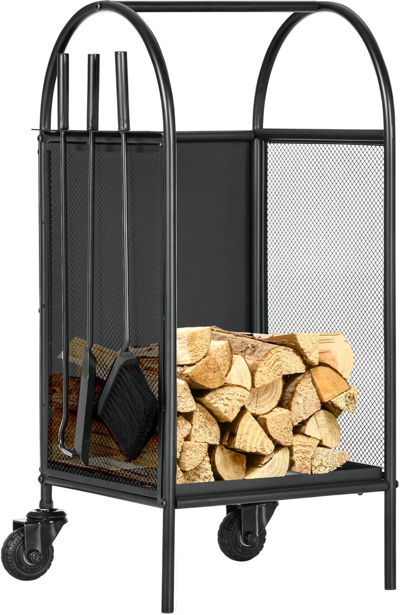 Outsunny Houtrek - Metaal - 37,5x37,5x80cm - Zwart
