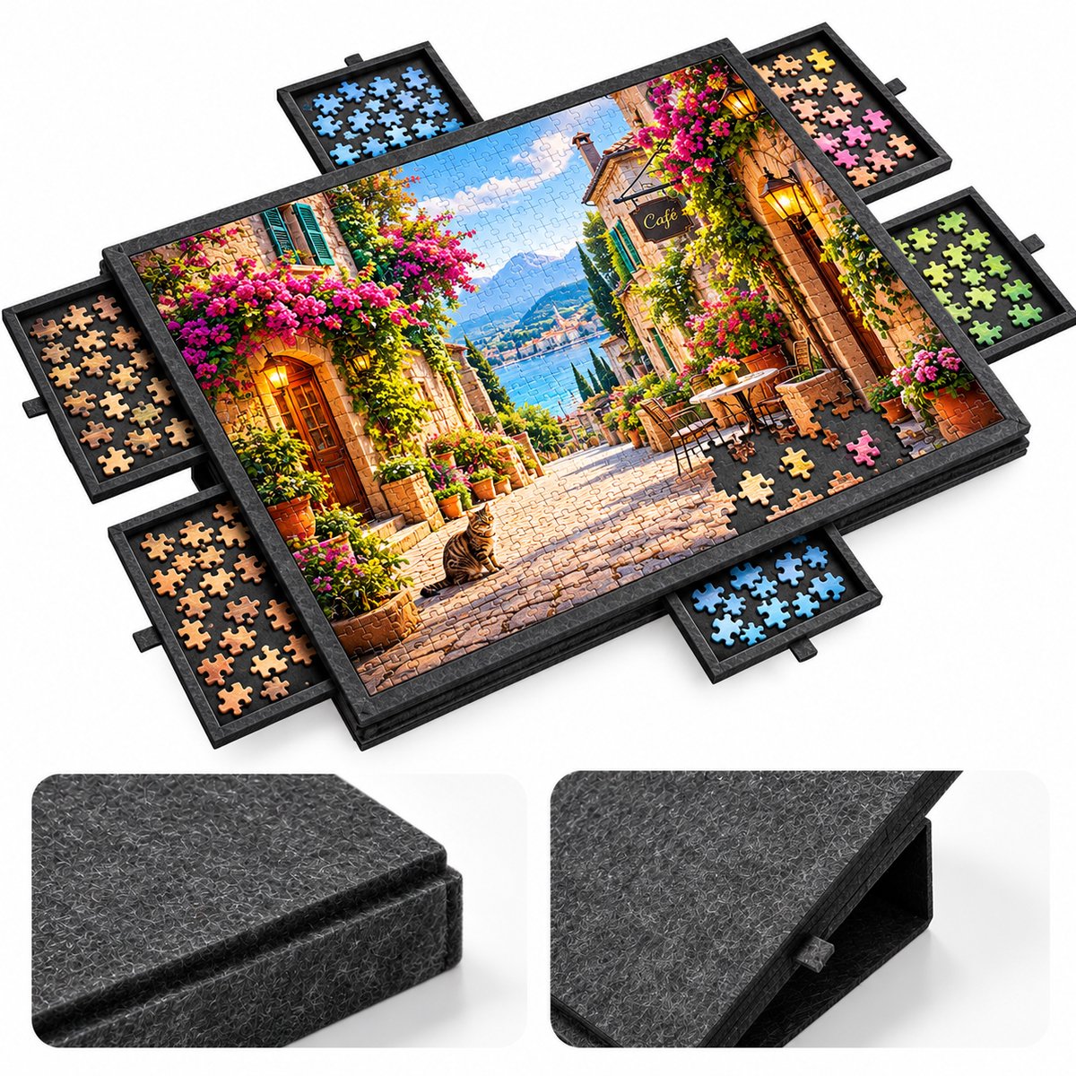Currero Puzzeltafel Met Lades 1000 Stukjes - Puzzelbord - Puzzelmat - Opbergsysteem - Vilt - Met Deksel - Legpuzzel Accessoires - 1000 Pcs