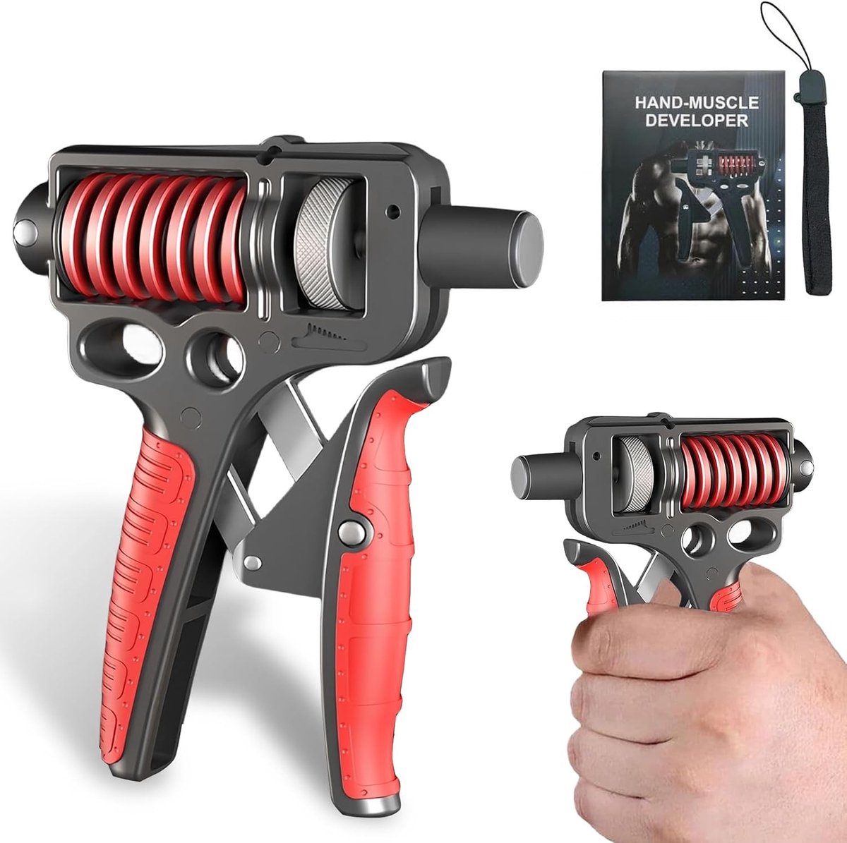 Handtrainer voor onderarm met verstelbare weerstand 5-165 kg, stoffen band en antislip grip voor vingerherstel en krachttraining