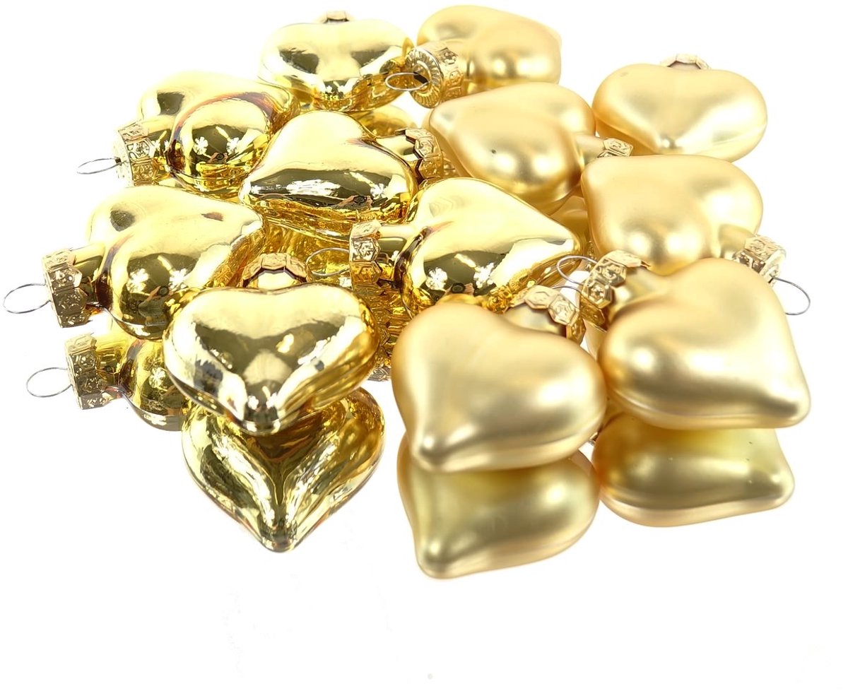 Kerstbalhartjes goud mat/glans - 4 cm - set van 12 stuks