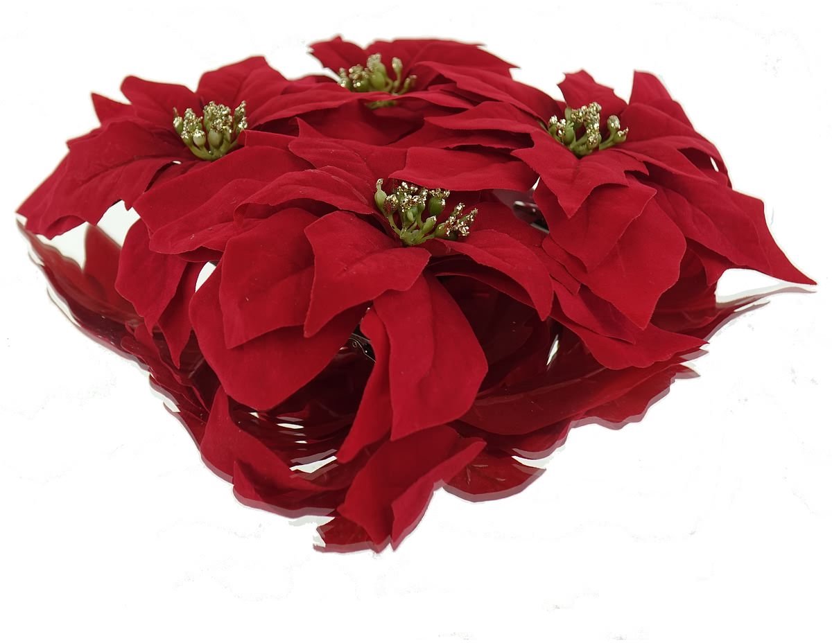 DPI Kerstster - Poinsettia met Krokodilklem 4-Pack - Kunstbloemen