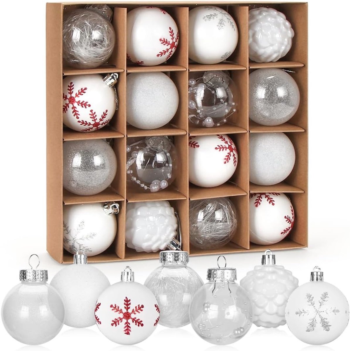 Witte Kerstballen Set van 16 Stuks van 6 cm - Plastic Versieringen voor de Kerstboom, Hangdecoraties en Boomdecoraties
