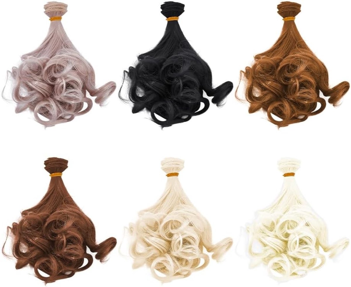 Set van 6 Krullende en Vlechtwonden voor Poppen in 6 Kleuren - Accessoires voor BJD en Creatieve Projecten