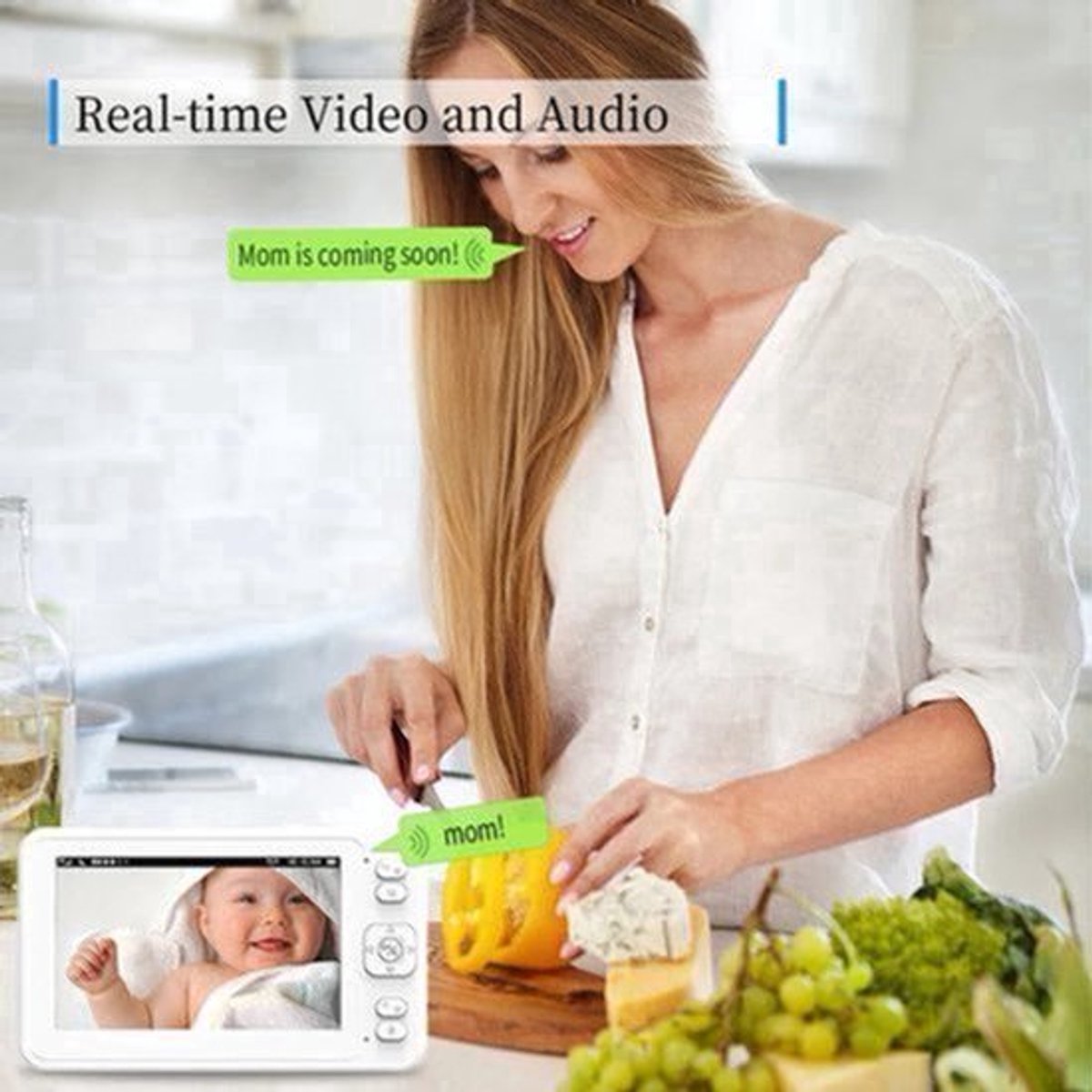 Babyfoon - Met Camera - Baby Monitor - Binnencamera - 2MP CMOS - HD 1080P - 3600mAh - Nachtzicht - Wit