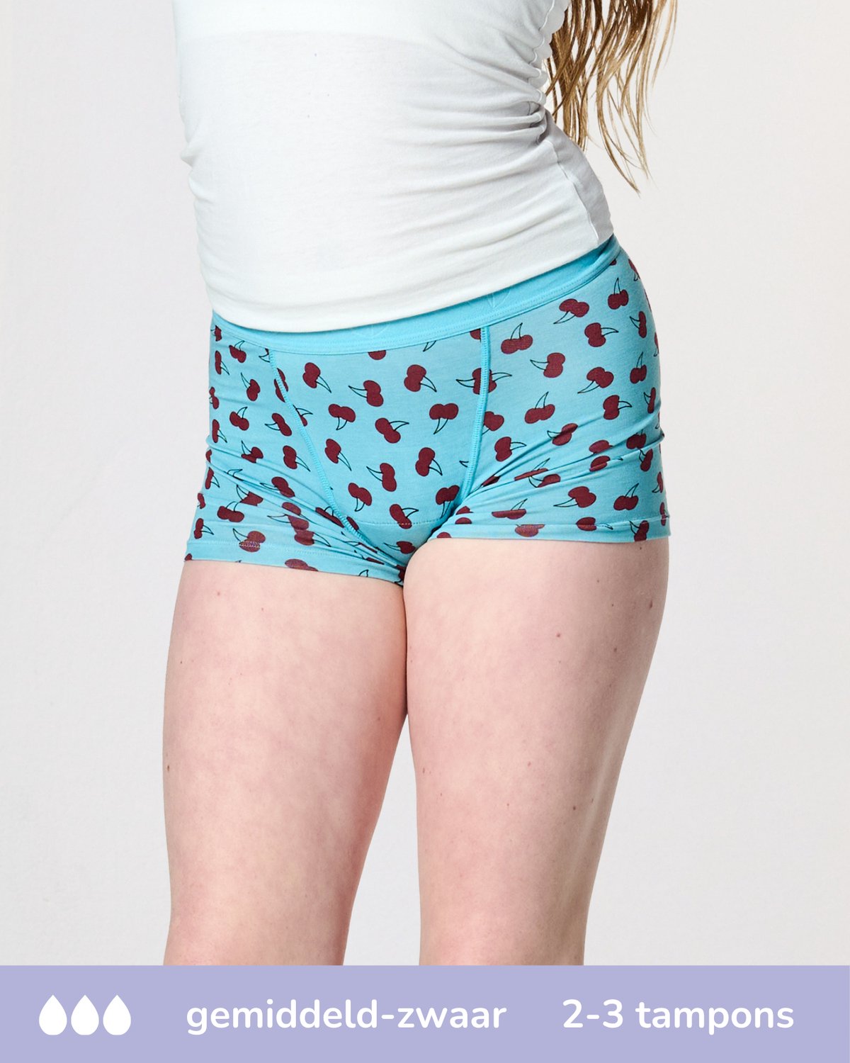 moodies period undies Moodies menstruatie ondergoed gem./zwaar - Bamboe Boyshort - maat 164/170 (S) Print Kersen