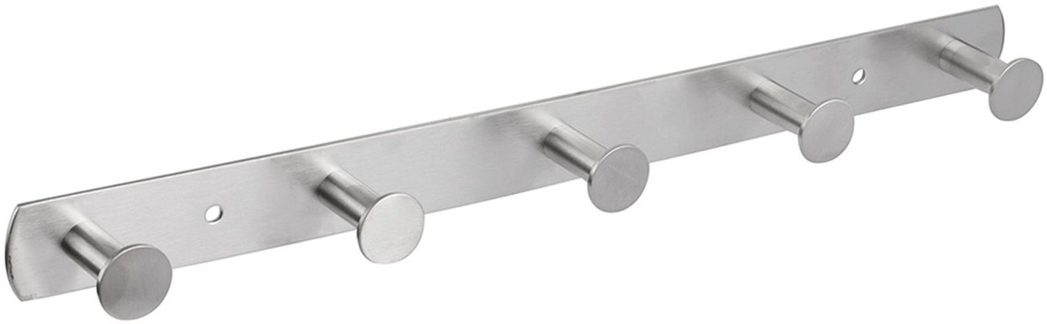 Differnz Kapstok - 5 Haken - Kapstokframe met Ronde Haken - Twee Bevestigingspunten - Wandbevestiging met Schroeven - Kleur: Mat Chroom - Geschikt voor 5 Jassen in de Hal Zilver