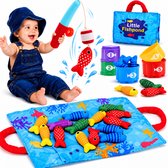 Silvergear® Visspel voor Kinderen vanaf 1 Jaar - Educatief Vishengelspel met Klittenband - 15 Stoffen Visjes, 5 Sorteerbekers en Speelmat - Vissen Vangen, Kleuren Sorteren en Motoriek - Montessori Speelgoed voor Baby en Peuters Cadeau 1,2,3,4 + Jaar