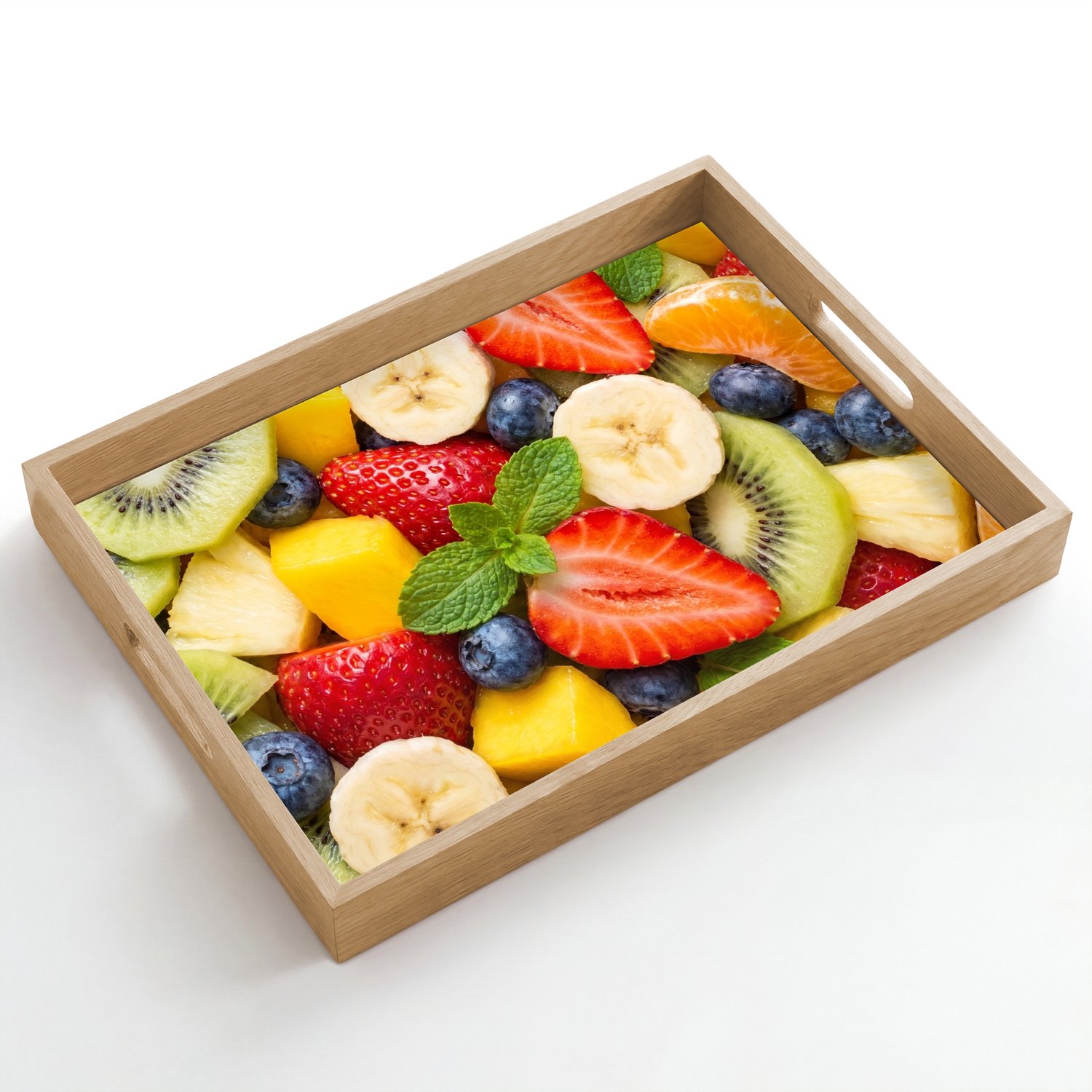 Dienblad hout 50x35 cm - Schootdienblad - Fruit - Plakjes - Eten - Kleurrijk - Borrelplank rechthoek - Plateau dienbladen