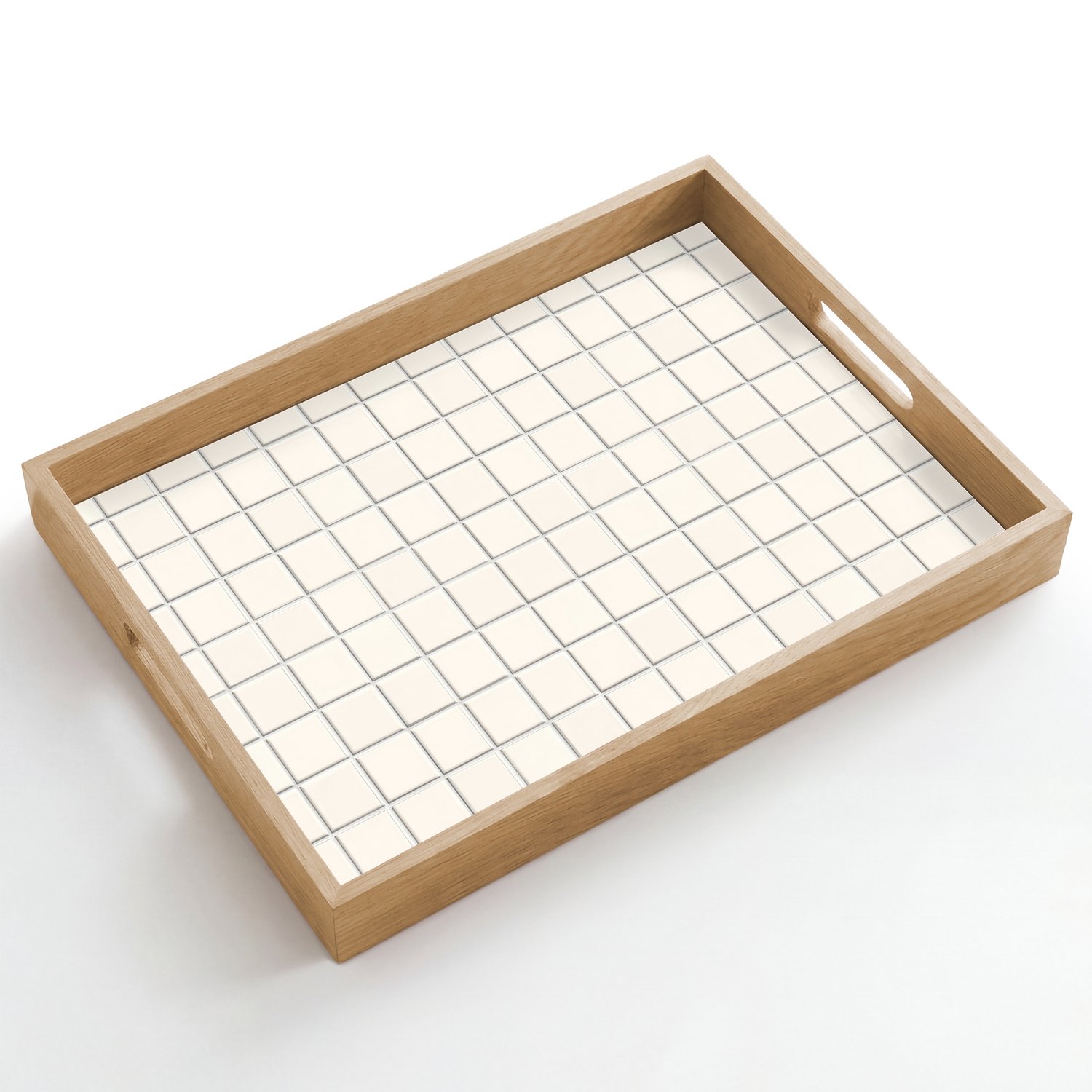 Dienblad hout 50x35 cm - Schootdienblad - Patroon - Tegels - Wit - Borrelplank rechthoek - Plateau dienbladen