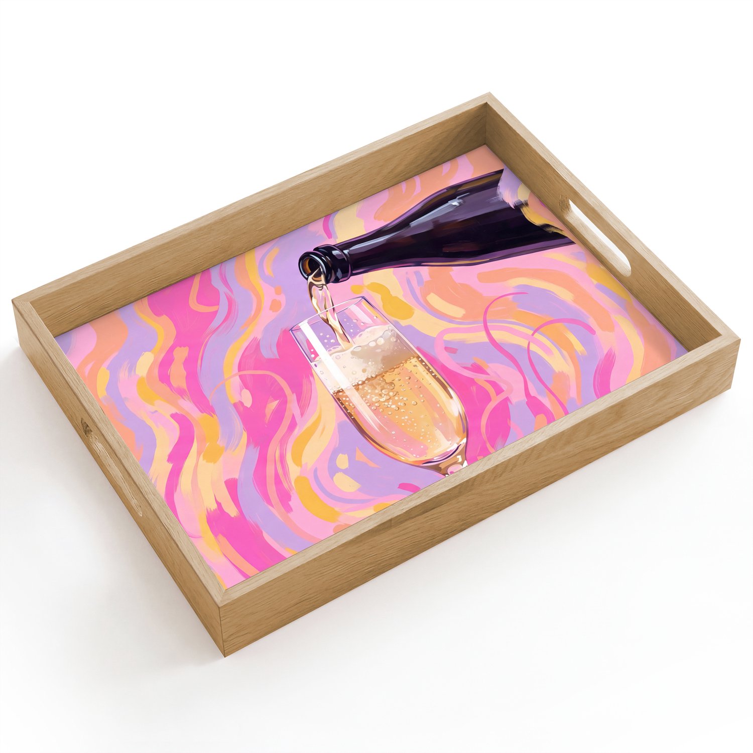 Dienblad hout 40x30 cm - Schootdienblad - Drank - Inschenken - Feest - Abstract - Roze - Borrelplank rechthoek - Plateau dienbladen