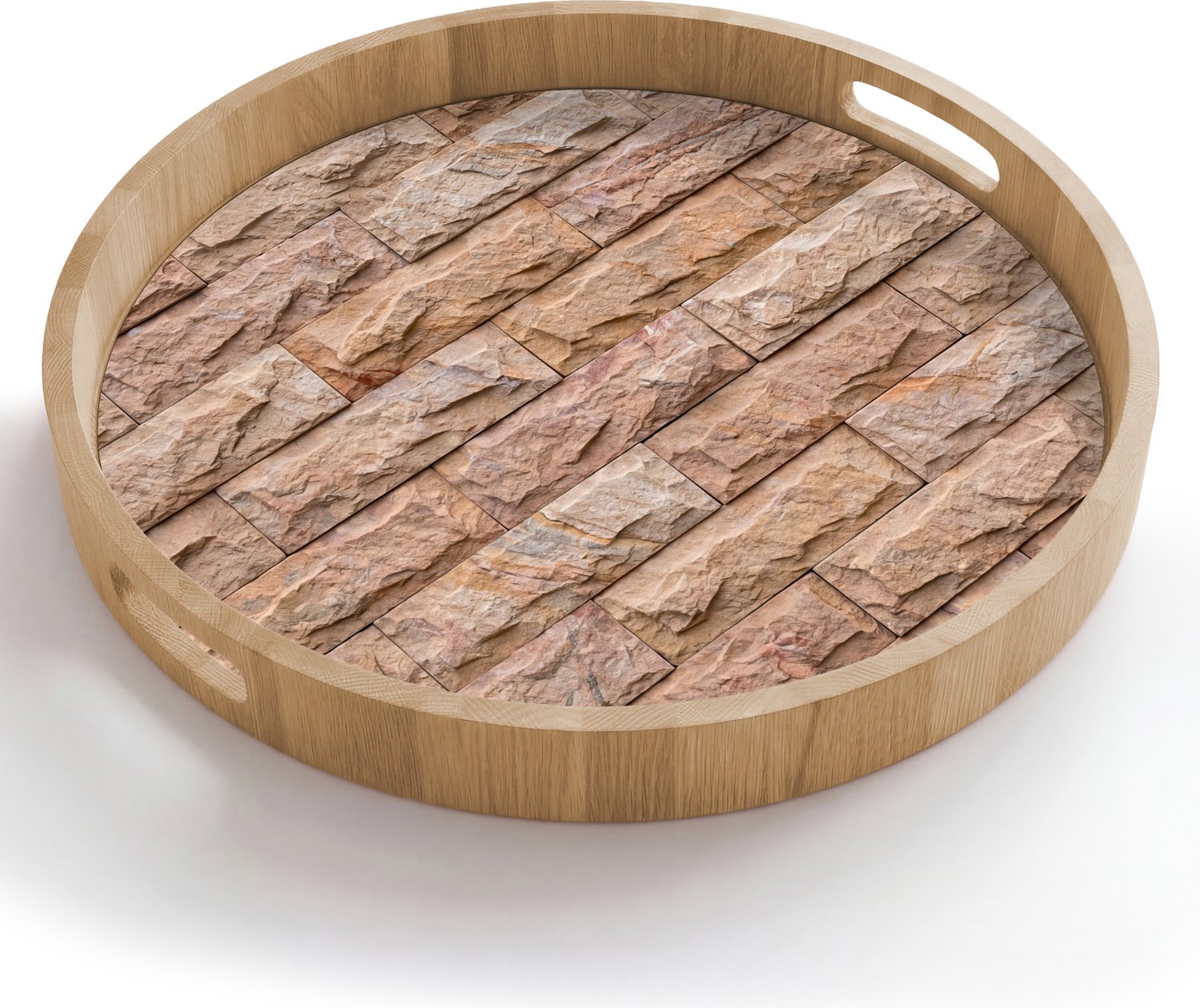 Dienblad rond 50x50 cm - Schootdienblad hout - Muur - Steen - Ruw - Textuur - Beige - Borrelplank rechthoek - Plateau houten dienbladen