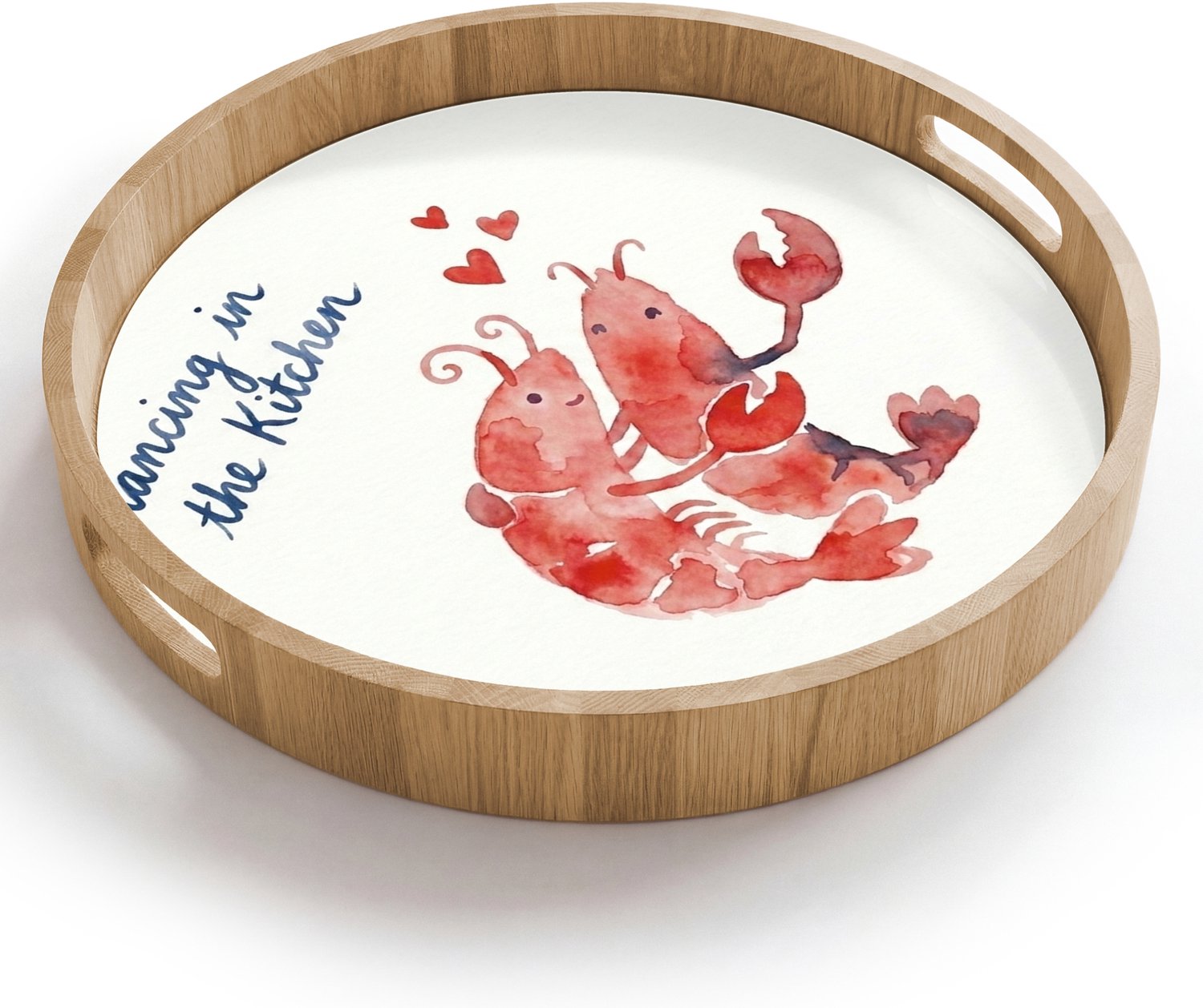 Dienblad rond 40x40 cm - Schootdienblad hout - Dier - Dans - Liefde - Waterverf - Rood - Borrelplank rechthoek - Plateau houten dienbladen