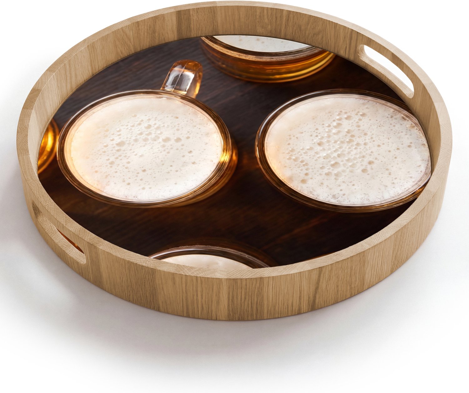 Dienblad rond 40x40 cm - Schootdienblad hout - Bier - Glazen - Schuim - Hout - Drank - Borrelplank rechthoek - Plateau houten dienbladen