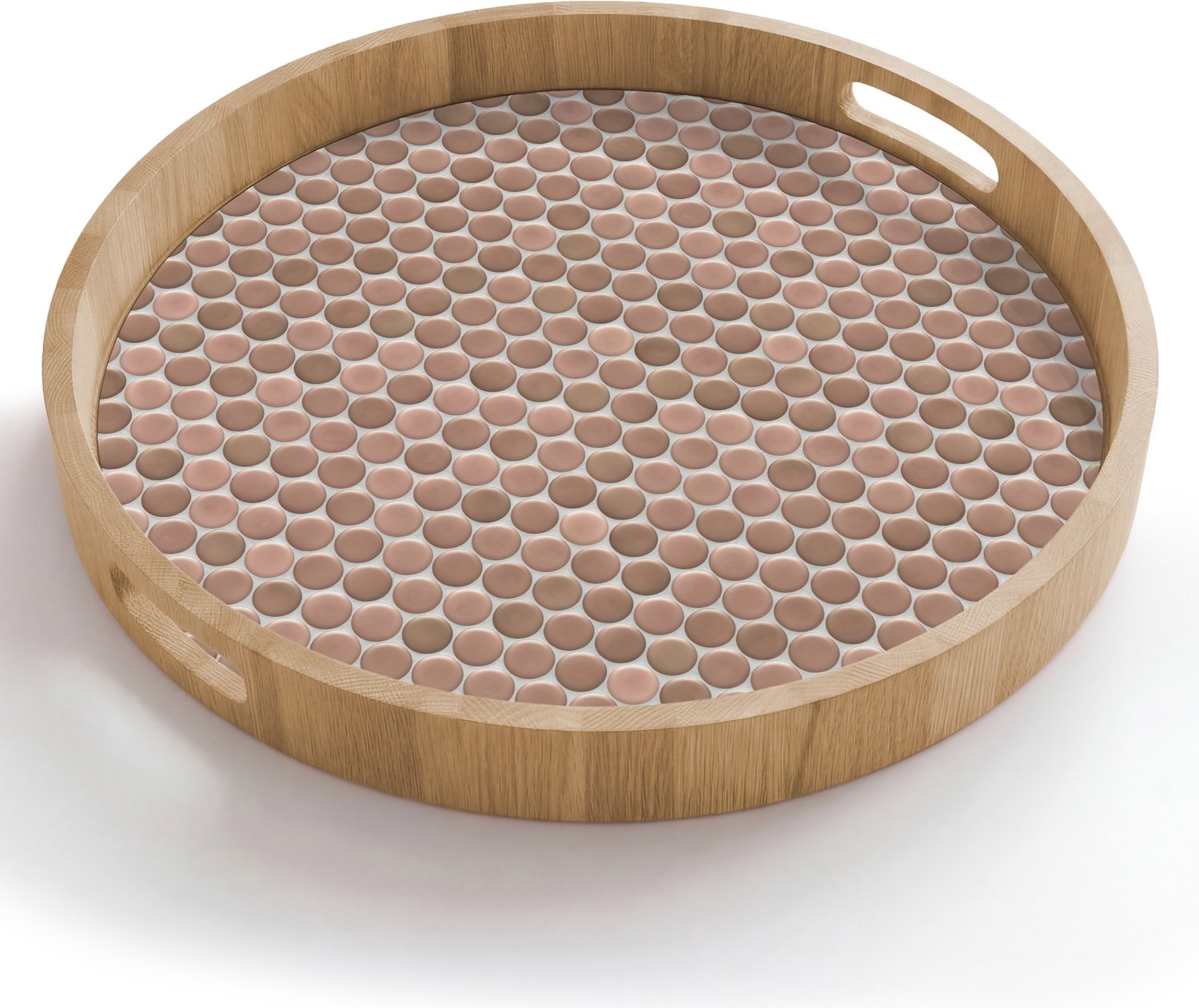 Dienblad rond 50x50 cm - Schootdienblad hout - Penny - Mozaïek - Oudroze - Terracotta - Borrelplank rechthoek - Plateau houten dienbladen