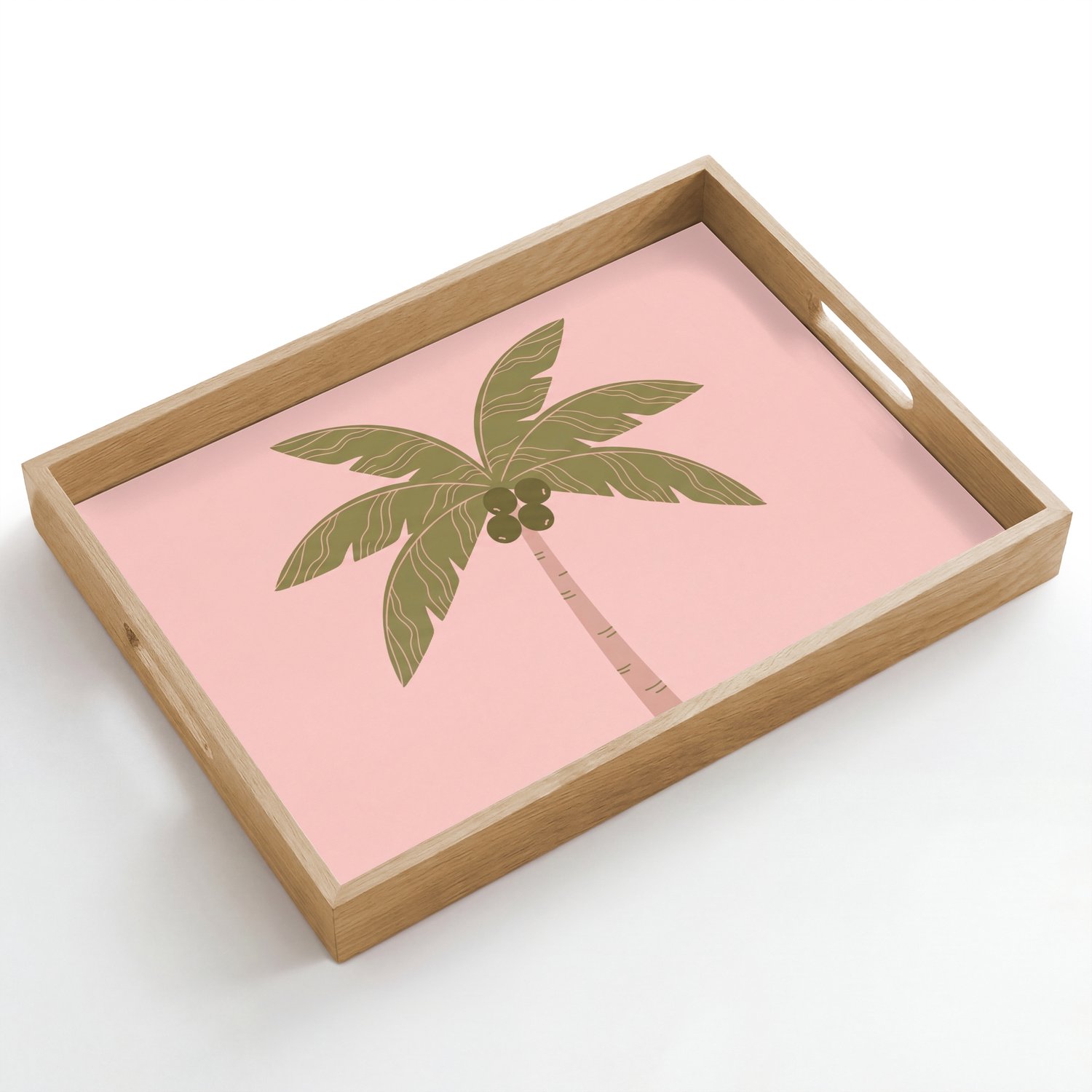 Dienblad hout 50x35 cm - Schootdienblad - Boom - Palm - Natuur - Illustratie - Roze - Borrelplank rechthoek - Plateau dienbladen