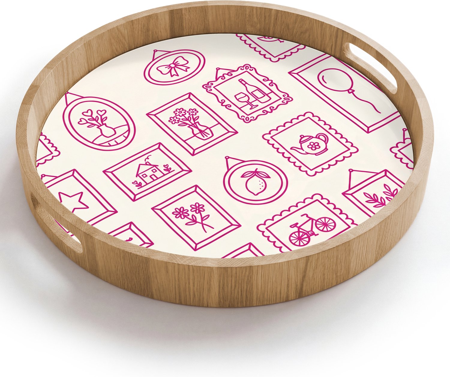 Dienblad rond 40x40 cm - Schootdienblad hout - Illustratie - Collectie - Kunst - Minimalistisch - Roze - Borrelplank rechthoek - Plateau houten dienbladen