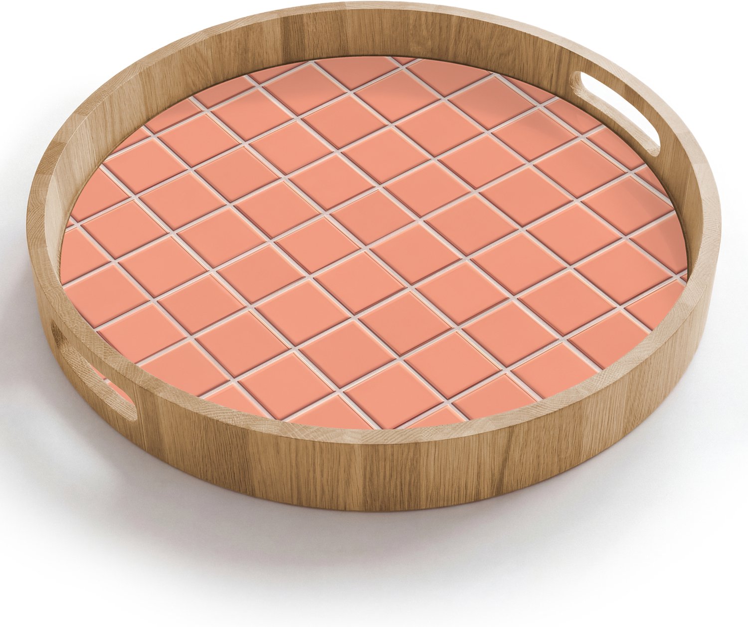Dienblad rond 40x40 cm - Schootdienblad hout - Patroon - Tegels - Perzik - Borrelplank rechthoek - Plateau houten dienbladen