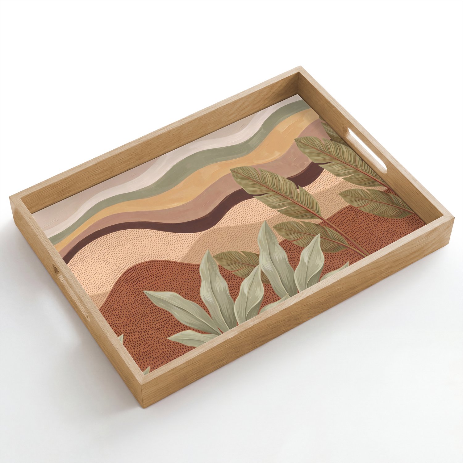 Dienblad hout 50x35 cm - Schootdienblad - Natuur - Bladeren - Landschap - Abstract - Aardetinten - Borrelplank rechthoek - Plateau dienbladen