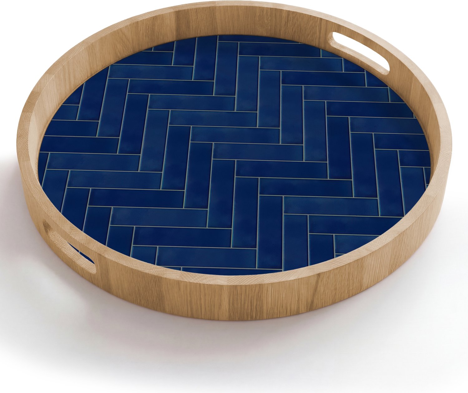Dienblad rond 50x50 cm - Schootdienblad hout - Visgraat - Wandtegel - Donkerblauw - Navy Blue - Borrelplank rechthoek - Plateau houten dienbladen