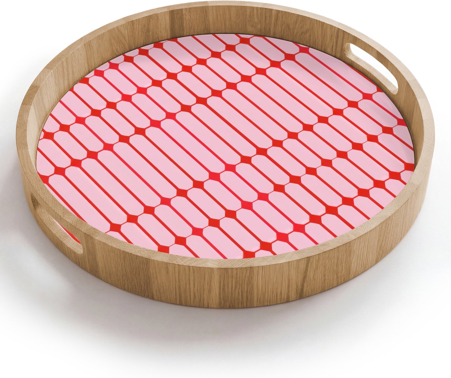 Dienblad rond 40x40 cm - Schootdienblad hout - Geometrisch - Minimalistisch - Rood - Roze - Borrelplank rechthoek - Plateau houten dienbladen