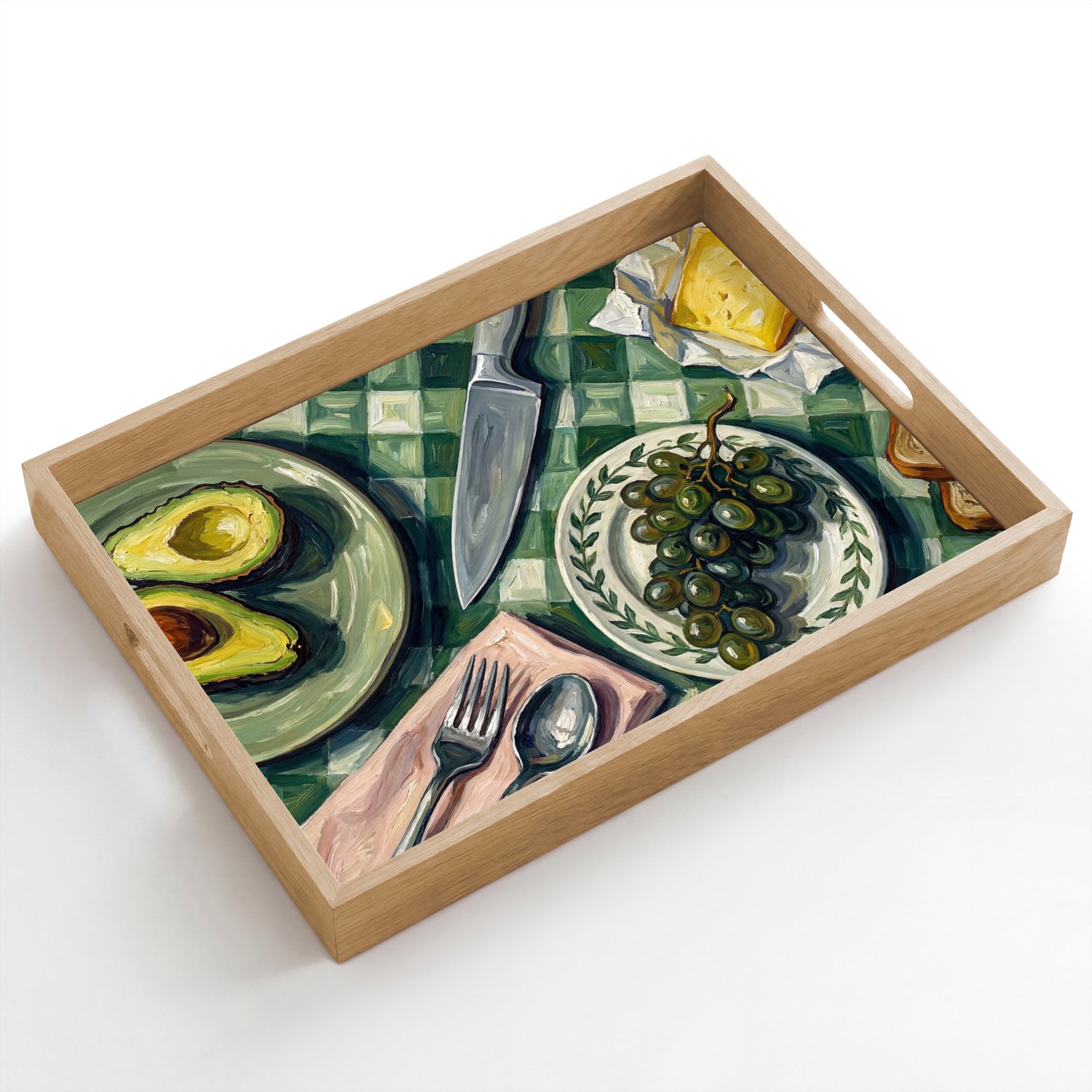 Dienblad hout 50x35 cm - Schootdienblad - Eten - Ontbijt - Tafel - Modern - Groen - Borrelplank rechthoek - Plateau dienbladen