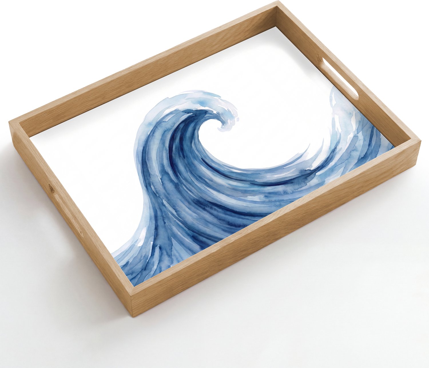 Dienblad hout 50x35 cm - Schootdienblad - Water - Beweging - Natuur - Modern - Blauw - Borrelplank rechthoek - Plateau dienbladen