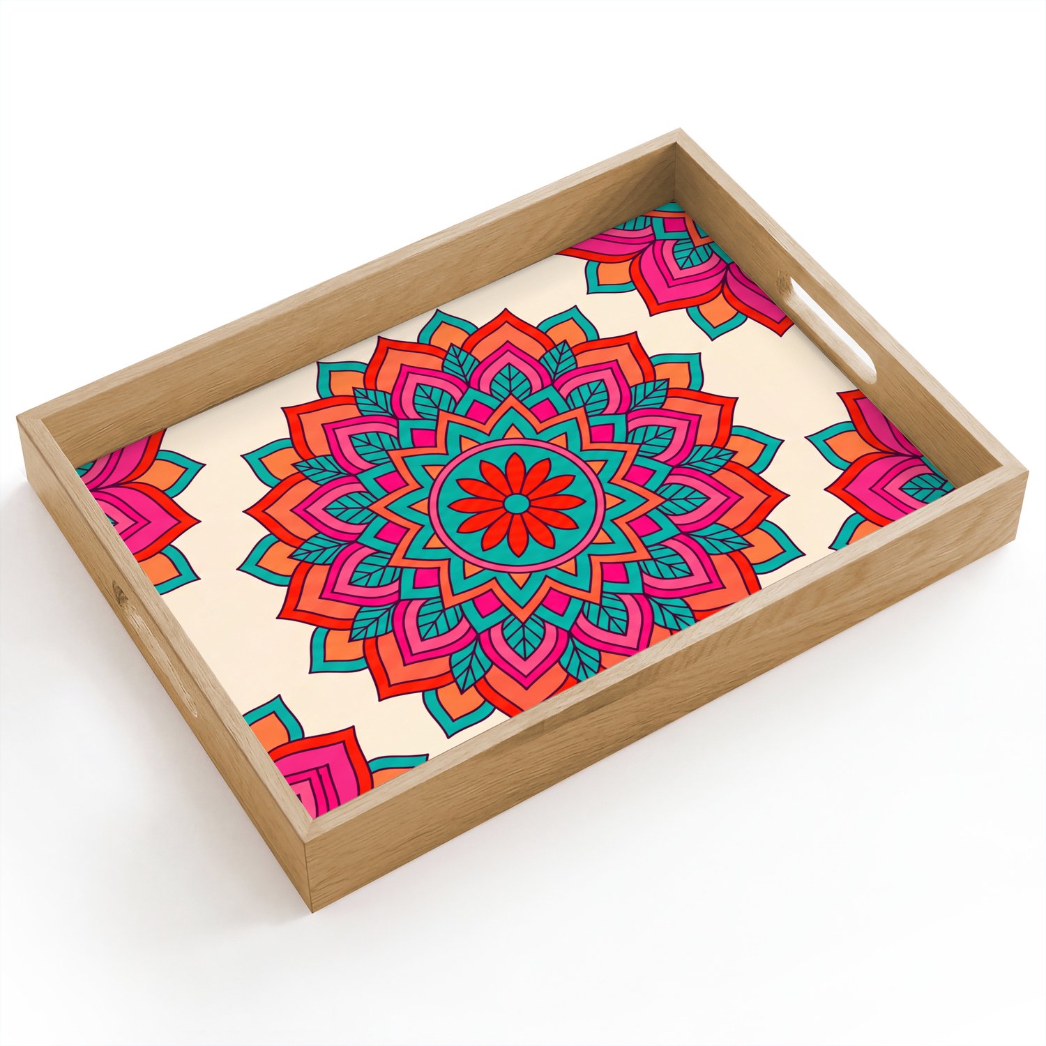 Dienblad hout 40x30 cm - Schootdienblad - Mandala - Patroon - Abstract - Kleurrijk - Modern - Borrelplank rechthoek - Plateau dienbladen