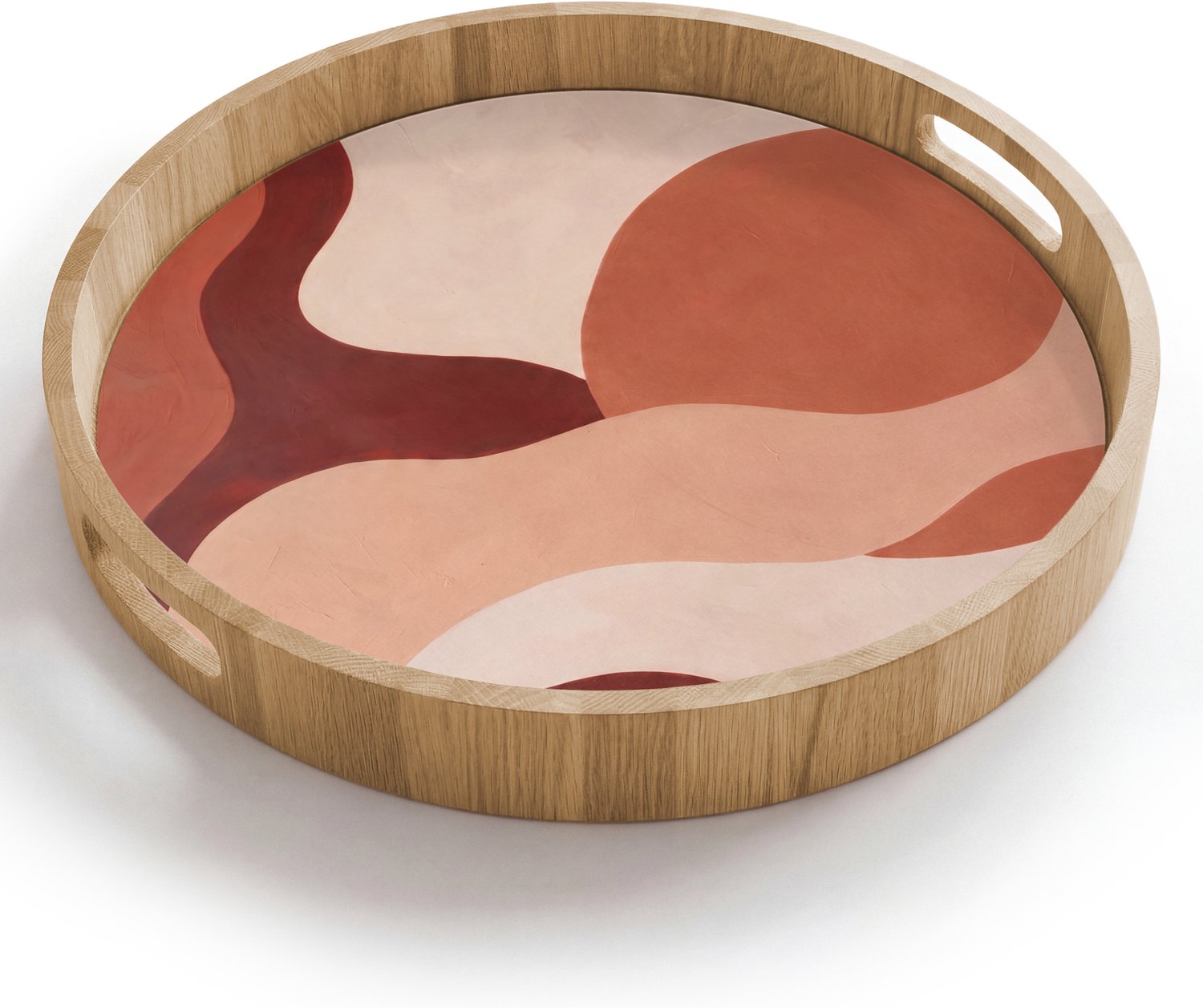 Dienblad rond 40x40 cm - Schootdienblad hout - Abstract - Vormen - Organisch - Aardetinten - Modern - Borrelplank rechthoek - Plateau houten dienbladen