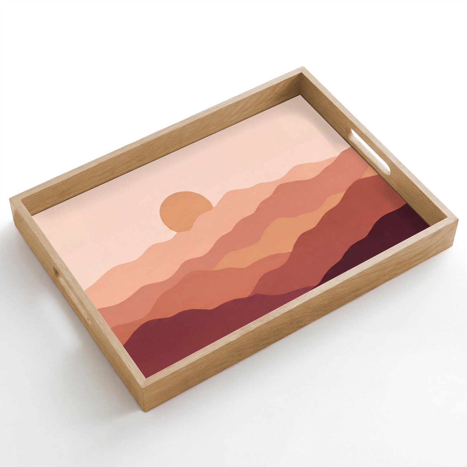 Dienblad hout 50x35 cm - Schootdienblad - Natuur - Heuvels - Abstract - Modern - Oranje - Borrelplank rechthoek - Plateau dienbladen