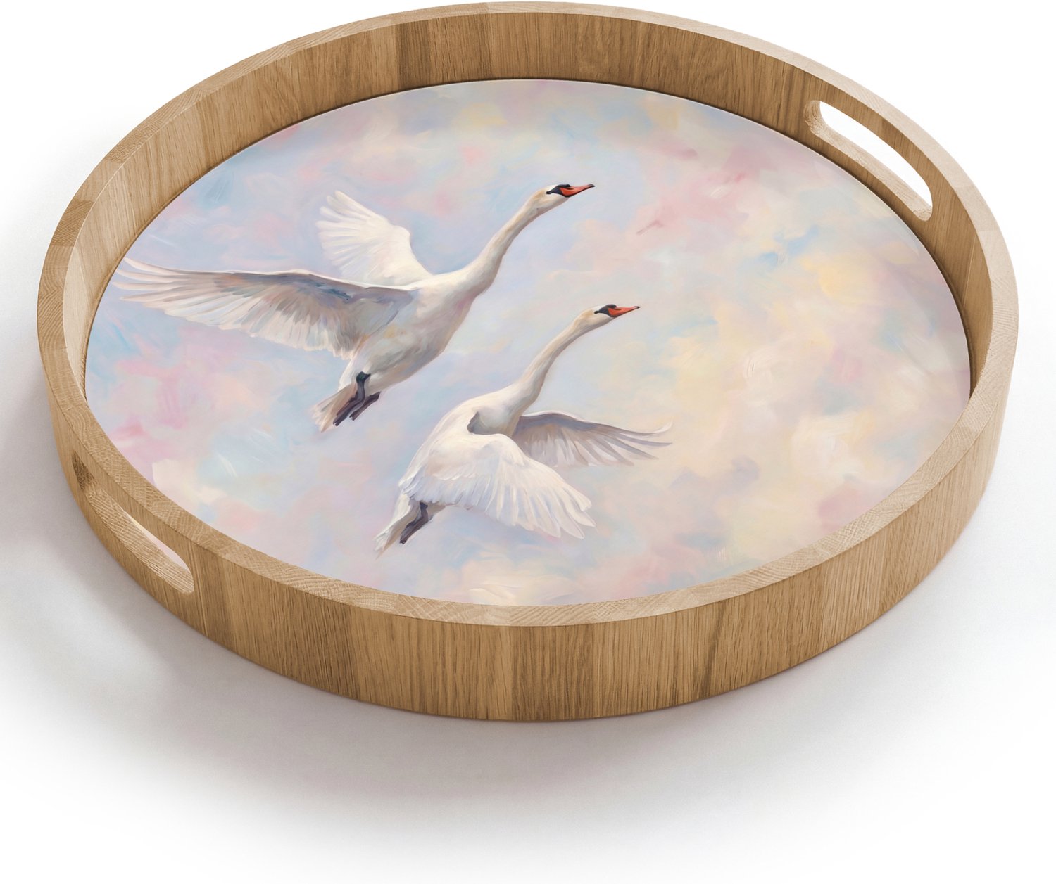 Dienblad rond 40x40 cm - Schootdienblad hout - Vogel - Vliegend - Lucht - Modern - Pastel - Borrelplank rechthoek - Plateau houten dienbladen