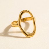 Lundholm Ring Dames Goudkleurig Geometrisch Rondje – Premium Stainless Steel Jewellery – Verstelbare Ring Statement Ringen – One Size My – Betekenisvol & Elegant - Floortje Serie - Luxe Geschenkverpakking