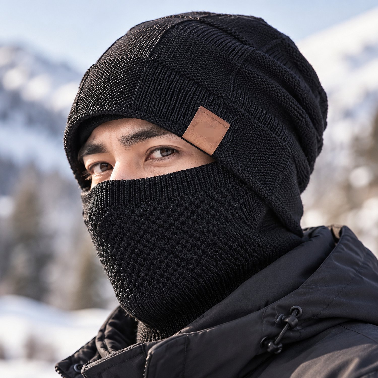 Namajunas Grofgebreide Balaclava met Gezichtsmasker en Nekwarmer – Warme Wintermuts Zwart