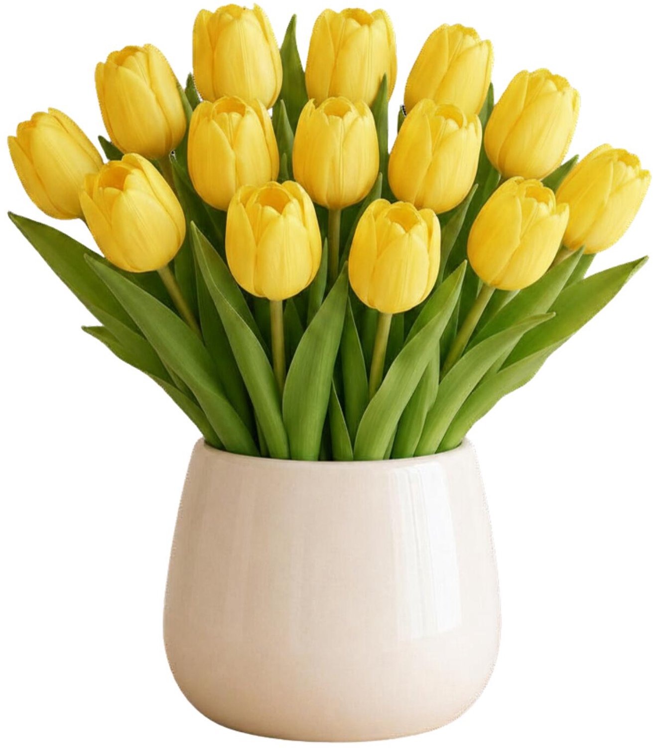 Bellatio Design Kunst tulpen boeket Vermeer - 14x stuks - geel - real touch - 31 cm