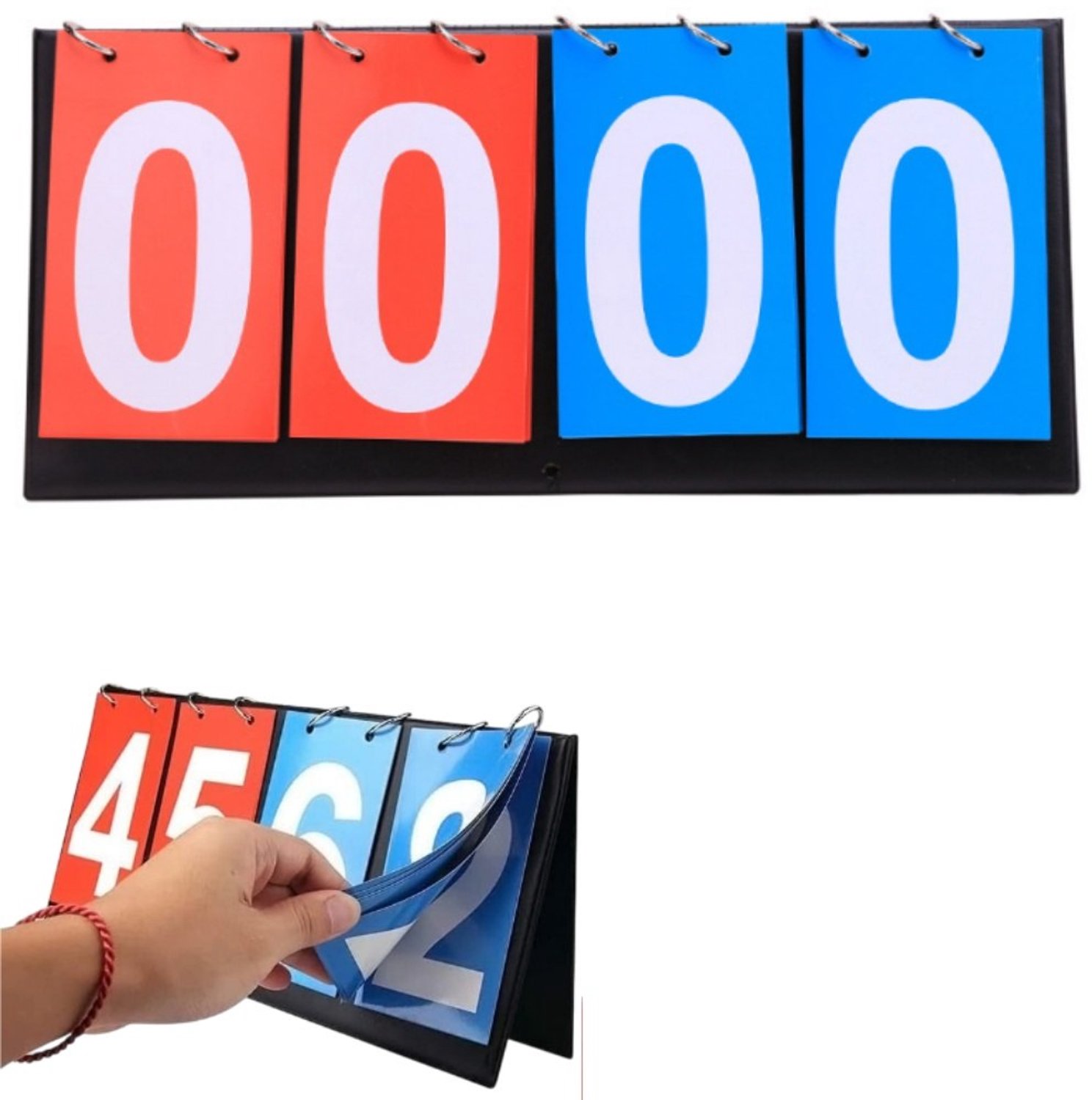 1 stuk - Multifunctioneel scorebord - Scorebord met vier standen - Draagbaar scorebord voor op het bureau - Rood en blauw - 36,4 x 16,3 cm - Scorebordaccessoires - Geschikt voor tafeltennis, basketbal, volleybal en andere competitiesporten
