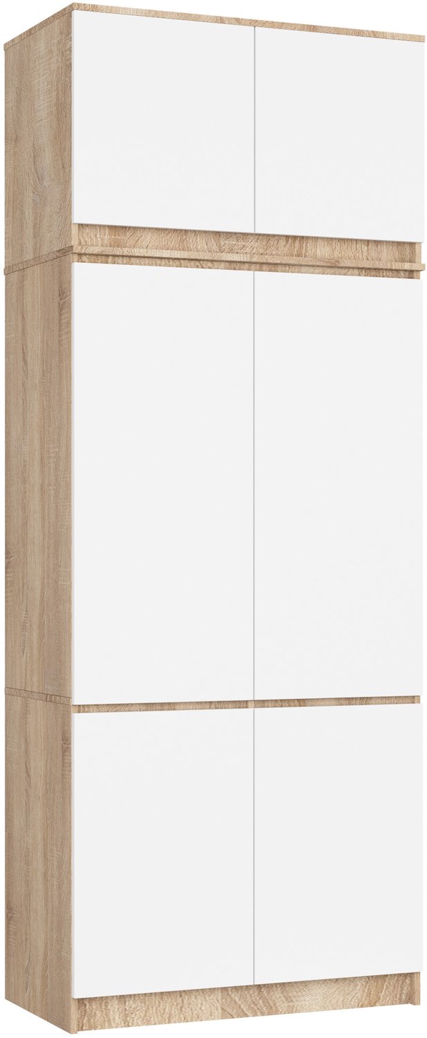 Akord Kledingkast S90 met Opzetkast / Sonoma Eiken / Front Wit / 90 cm / 6 Deuren / 90 x 51 x 235 cm Sonoma eiken, wit