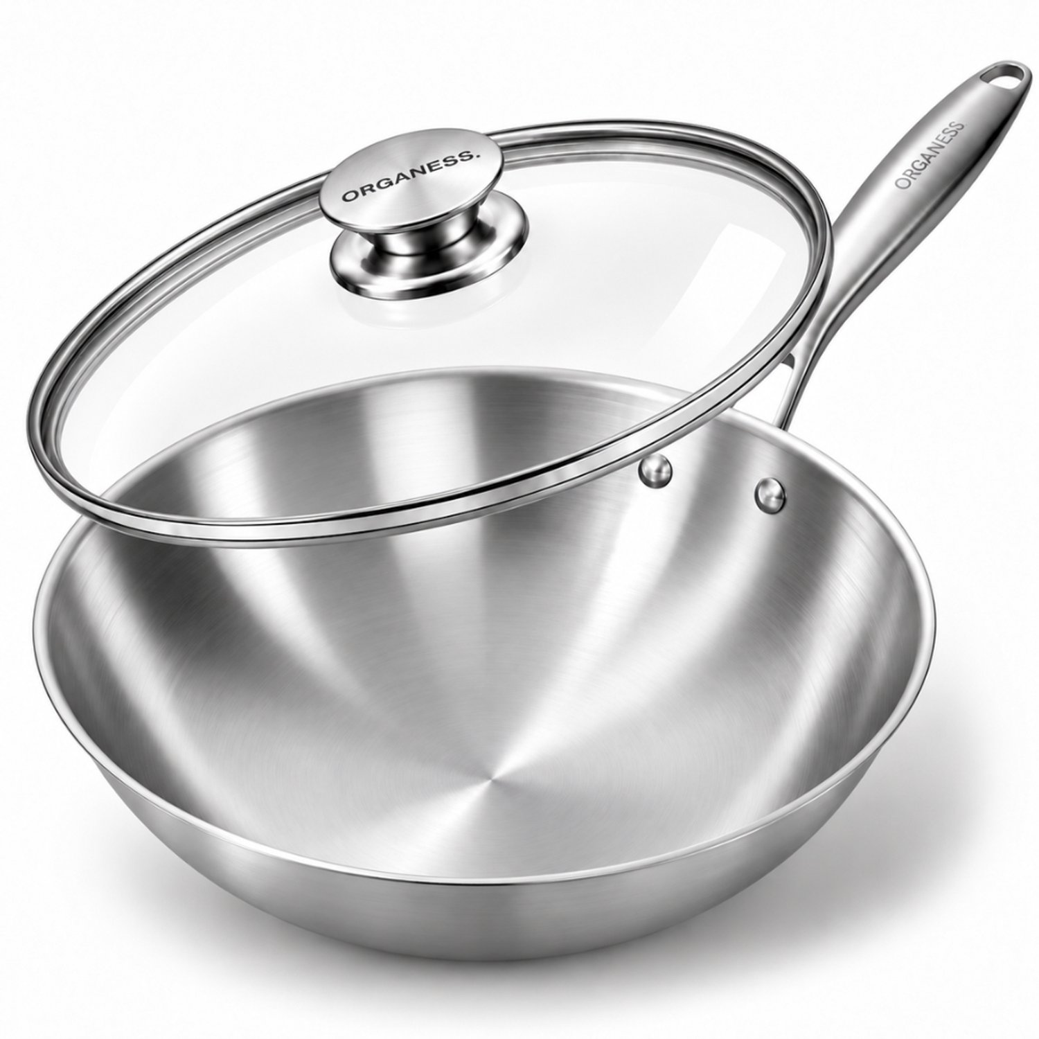 Organess Wokpan & Deksel RVS 28 cm – Inductie Pan – Roestvrijstaal – Geschikt voor Alle Warmtebronnen