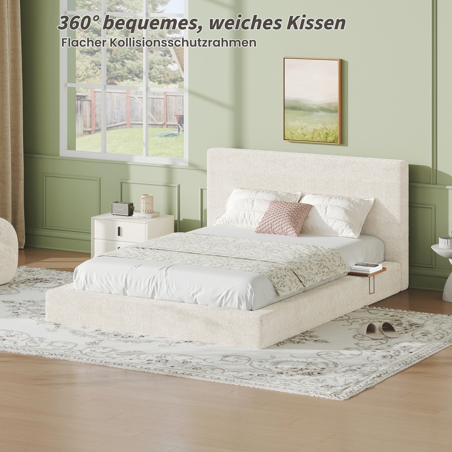 PHOEBE CAT Tweepersoonsbed - 140 x 200 cm - Met verstelbaar uitschuifbaar tafelblad - Extra dikke schuimvulling - Crèmewit