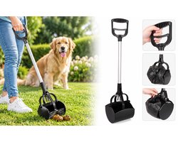 Poepschep hond - Flamingo Piper Grijs & Zwart - 70,5 cm - hondenpoepschep met lange aluminium steel - ergonomische poepgrijper - bediening met één hand - 13,5x12,3x70,5 cm