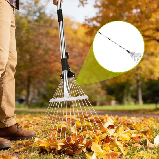 Tuinhark - Roestvrij staal - 207 cm - Verstelbare Hark met 18 Tanden - Voor Tuin en Gazon — afbeelding 4