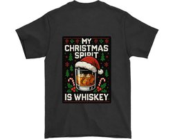 Grappig Kerst Shirt – MY CHRISTMAS SPIRIT IS WHISKEY – Feestelijke Outfit – Unisex T-Shirt voor Dames & Heren – Leuk Cadeau