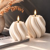 Aurae Twisted Led Kaarsen met Afstandsbediening - 2x - Echte Wax - Flikkerende Vlam - 200+ Branduren - op Batterijen - Timer - Kerst Kaarsen
