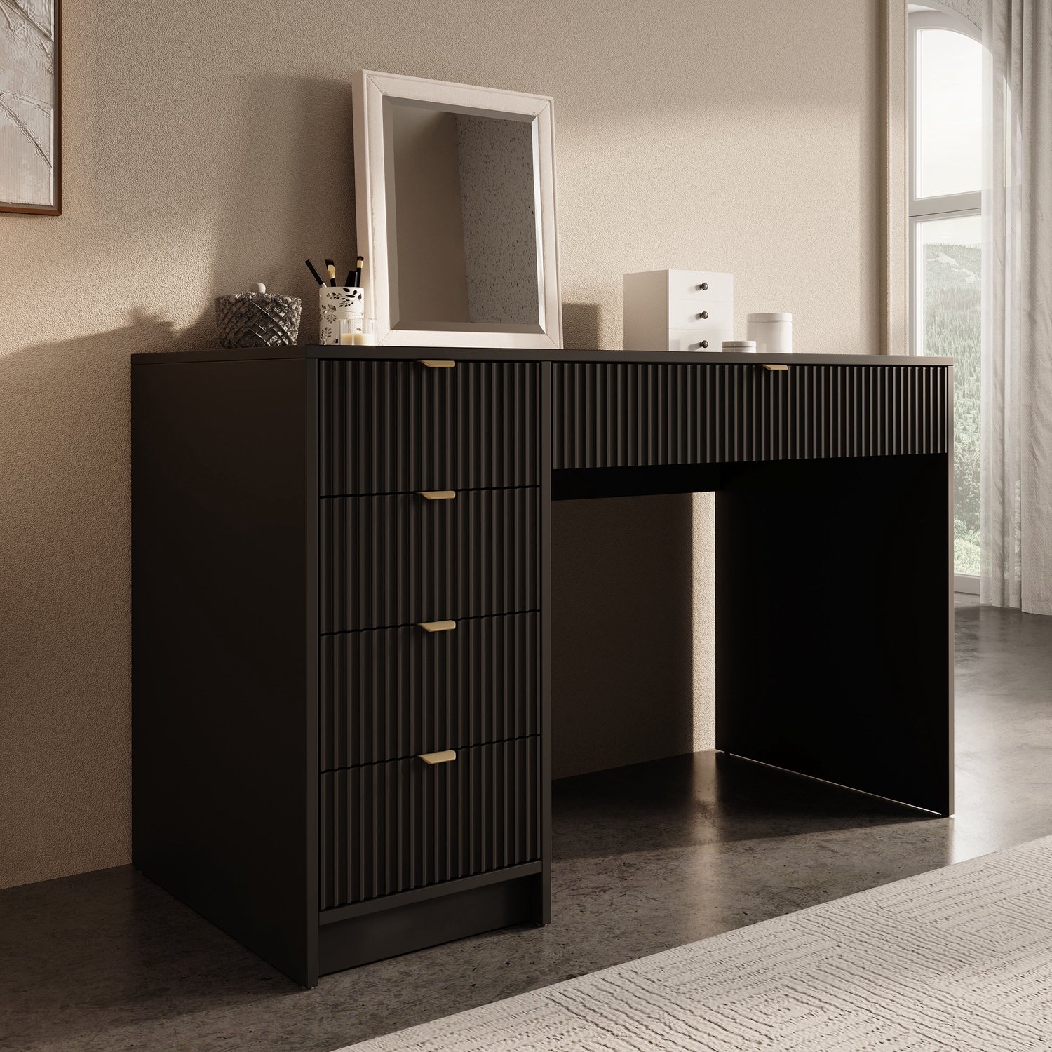 MEUBELLA Kaptafel Tavares - Zwart - 120 cm