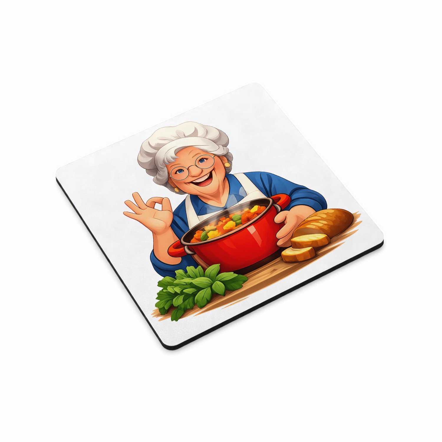 Mr Cadeautjes MDF magnetische fotolijst vierkant 9,5 - design Vrolijke bakker met een rijzende taart en een grote pollepel | cadeau Wit