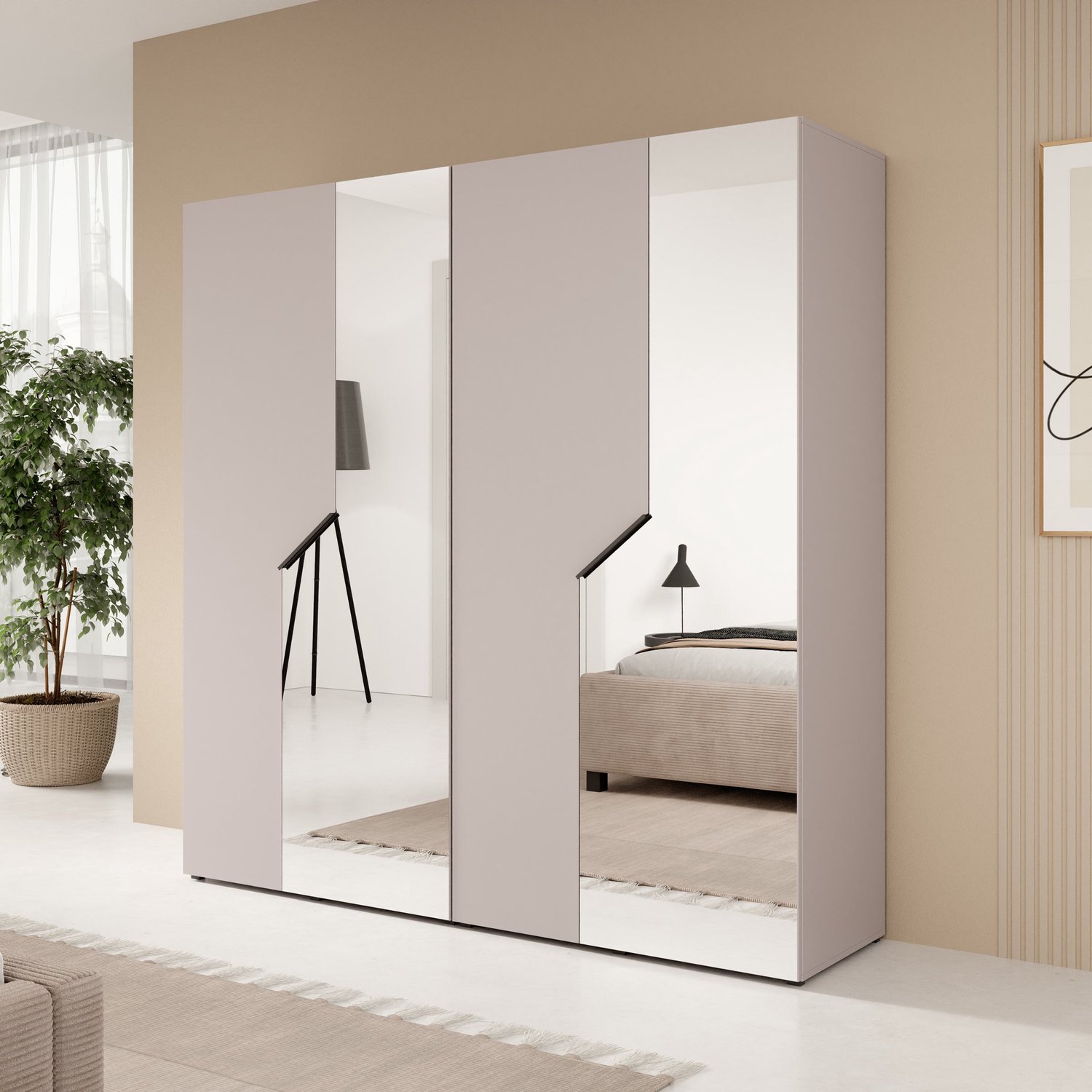 MEUBELLA Arena - Kledingkast 4-deurs - Spiegel - Beige - 200x202x50cm