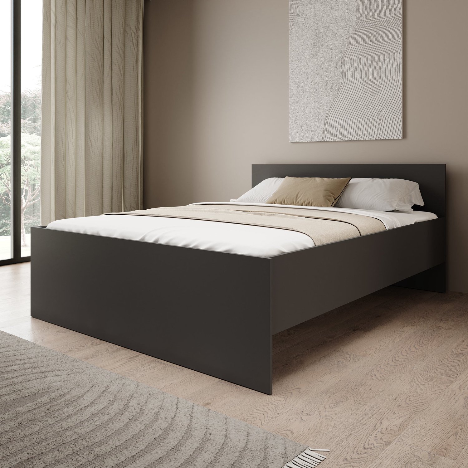 MEUBELLA Montalo - Tweepersoonsbed - Zwart - 160x200 cm
