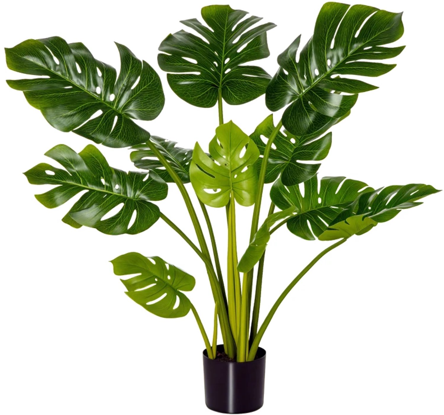 ZYLARO Kunstplant - Kunstmatige monstera - 110 cm - Kunststof pot - Voor binnen en buiten - Groen groen + zwart