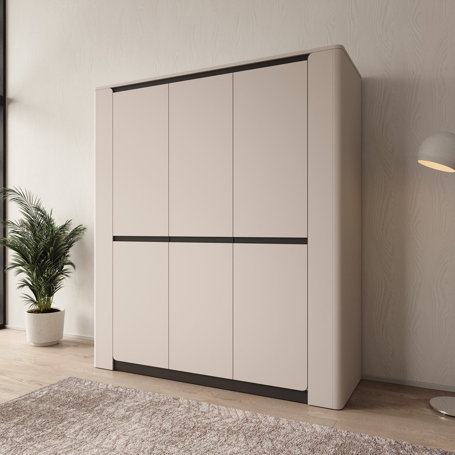 MEUBELLA Vexon - Kledingkast 3 deuren - Beige/Zwart - 190x63x214 cm