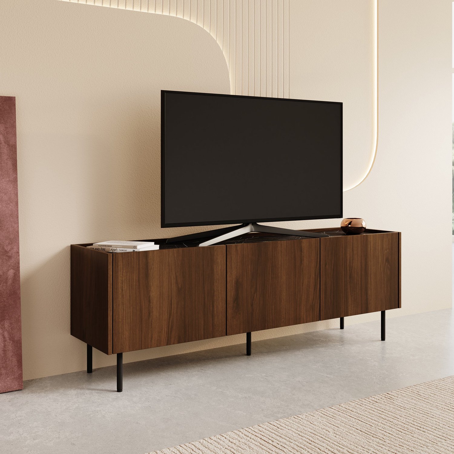 MEUBELLA Tahiti - TV-Meubel - Donker eiken - 144 cm Bruin